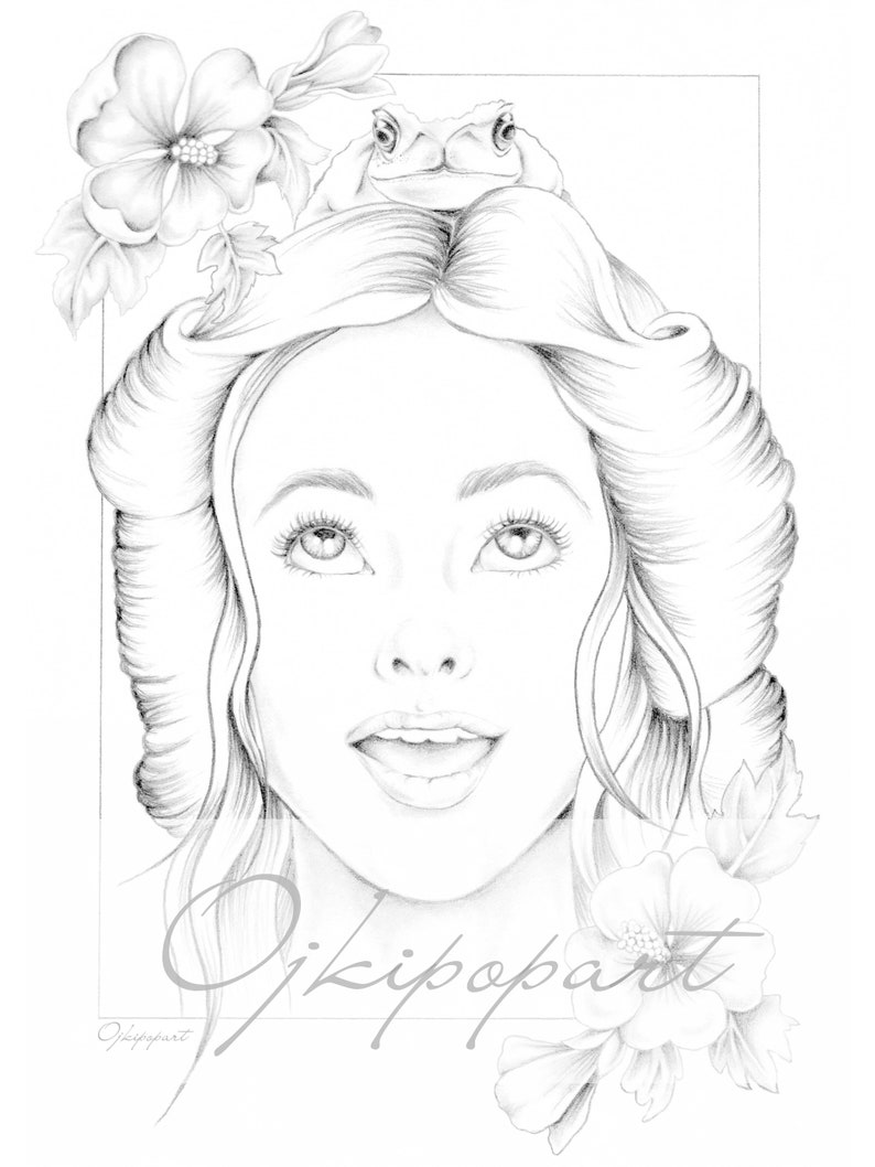 Slavic Beauty 7. Printable coloring page for adults. 2 pdf files: black and grey version. image 2