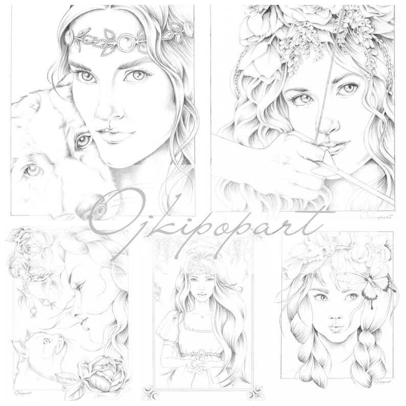 Slavic Beauty 1 5 Five Printable Coloring Pages For Adults 2 Etsy