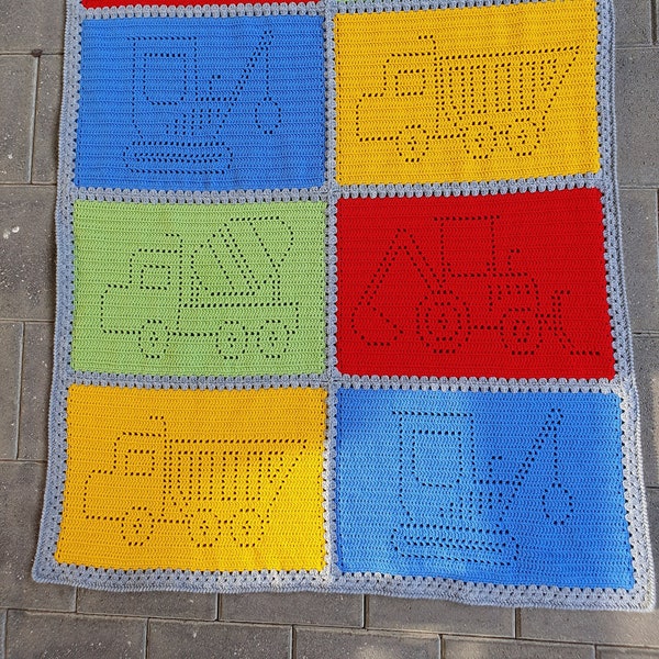 Construction Machines Blanket | Filet Crochet Blanket Pattern | Baby Blanket Crochet Pattern | Filet Blanket | Filet Crochet Pattern