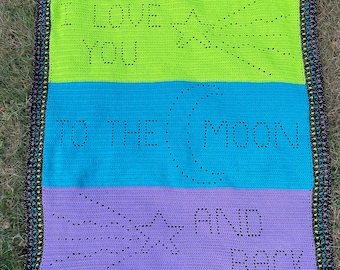 I Love You to the Moon & Back | Filet Crochet Blanket Pattern | Baby Blanket Crochet Pattern | Filet Blanket | Filet Crochet Pattern | Moon