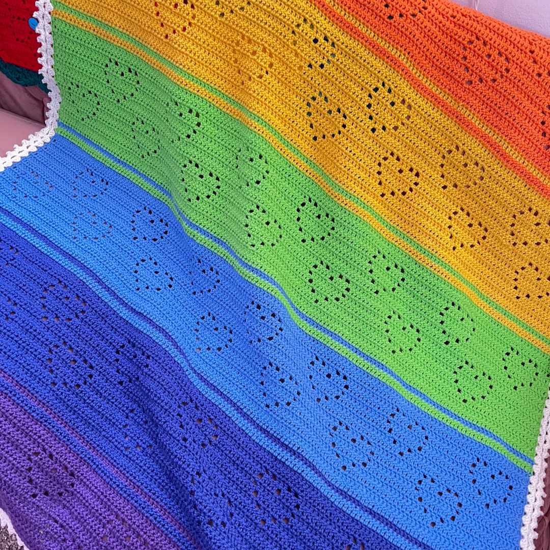 Crochet Hearts Blanket Made With Love Blanket Filet Crochet Heart Blanket Etsy