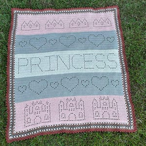 Crochet Princess Blanket Pattern | Princess Baby Blanket Crochet Blanket, Filet Crochet, Crochet Baby Blanket, Crochet Baby Gift
