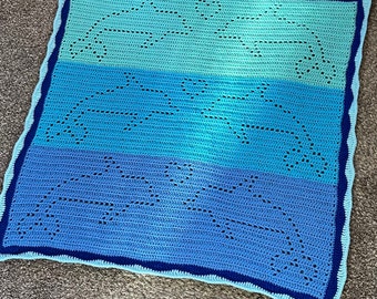 Crochet Dolphin Blanket | Filet Crochet Baby Blanket