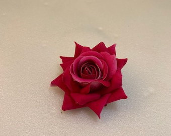 Pink Velvet Rose Hair flower clip/pin, Flamenco dancer pin, Wedding ,Bride hair, Valantine rose pin , hair accessories, side rose pin