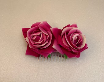 Pink Rose  Hair comb clip, flower hair accessories tiara, bride hair , wedding, bridal shower,bridal hair clip,flower head piece, red rose