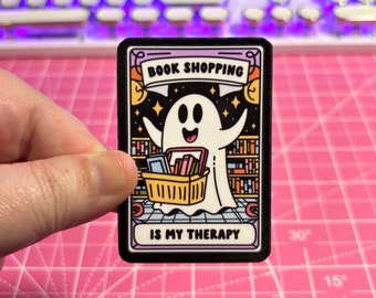 Book Shopping Is My Therapy Sticker , Bookish Sticker , Cute Ghost Sticker , Book Ghost Sticker , Cute Therapy Sticker , Book Sticker