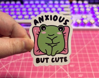 Anxious But Cute Frog Sticker , Frog Sticker , Froggo Sticker , Anxiety Sticker , Mental Health Sticker , Funny Anxiety Sticker