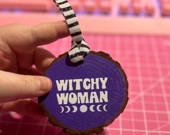 Witchy Woman Ornament , Witchy Ornament , Witch Ornament , Moon Phase Ornament , Celestial Ornament , Witchy Decor , Wood Slice Ornament