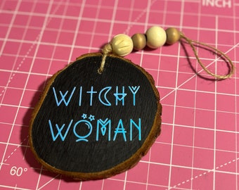 Witchy Woman Ornament , Witchy Ornament , Witch Ornament , Holographic Ornament , Celestial Ornament , Witchy Decor , Wood Slice Ornament