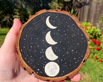 Moon Phase Wood Slice Painting , Moon Phase Painting , Witch Decor , Celestial Wood Painting , Witch Art , Celestial Art , Witch Painting