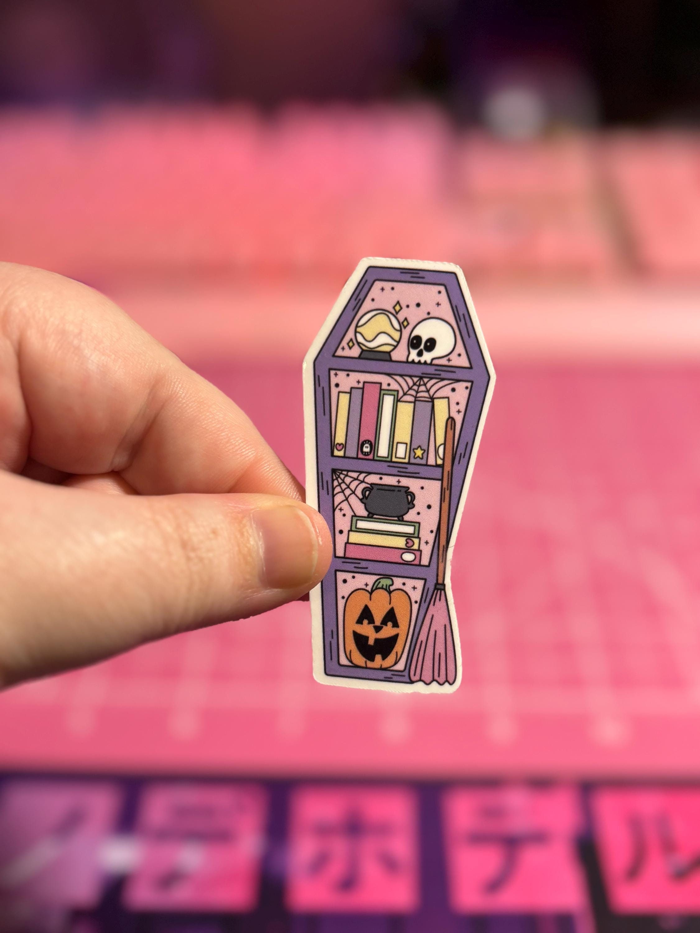Spooky Witch Bookshelf Sticker , Spooky Sticker , Coffin Sticker , Witchy Sticker , Bookish Sticker , Book Club Sticker , Book Club Sticker