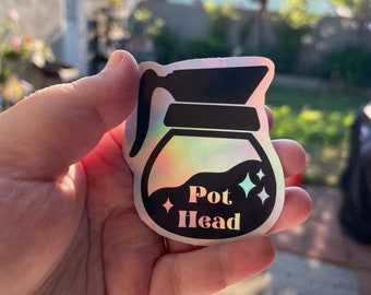 Holographic Coffee Pot Head Sticker , Coffee Sticker , Pot Head Sticker , Funny Coffee Sticker , Celestial Sticker , Cosmic Sticker