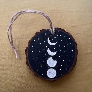 Moon Phases Wood Ornament , Phases of the Moon Ornament , Moon Phase Painting , Celestial Ornament , Night Sky Painting , Witch Painting