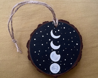 Moon Phases Wood Ornament , Phases of the Moon Ornament , Moon Phase Painting , Celestial Ornament , Night Sky Painting , Witch Painting