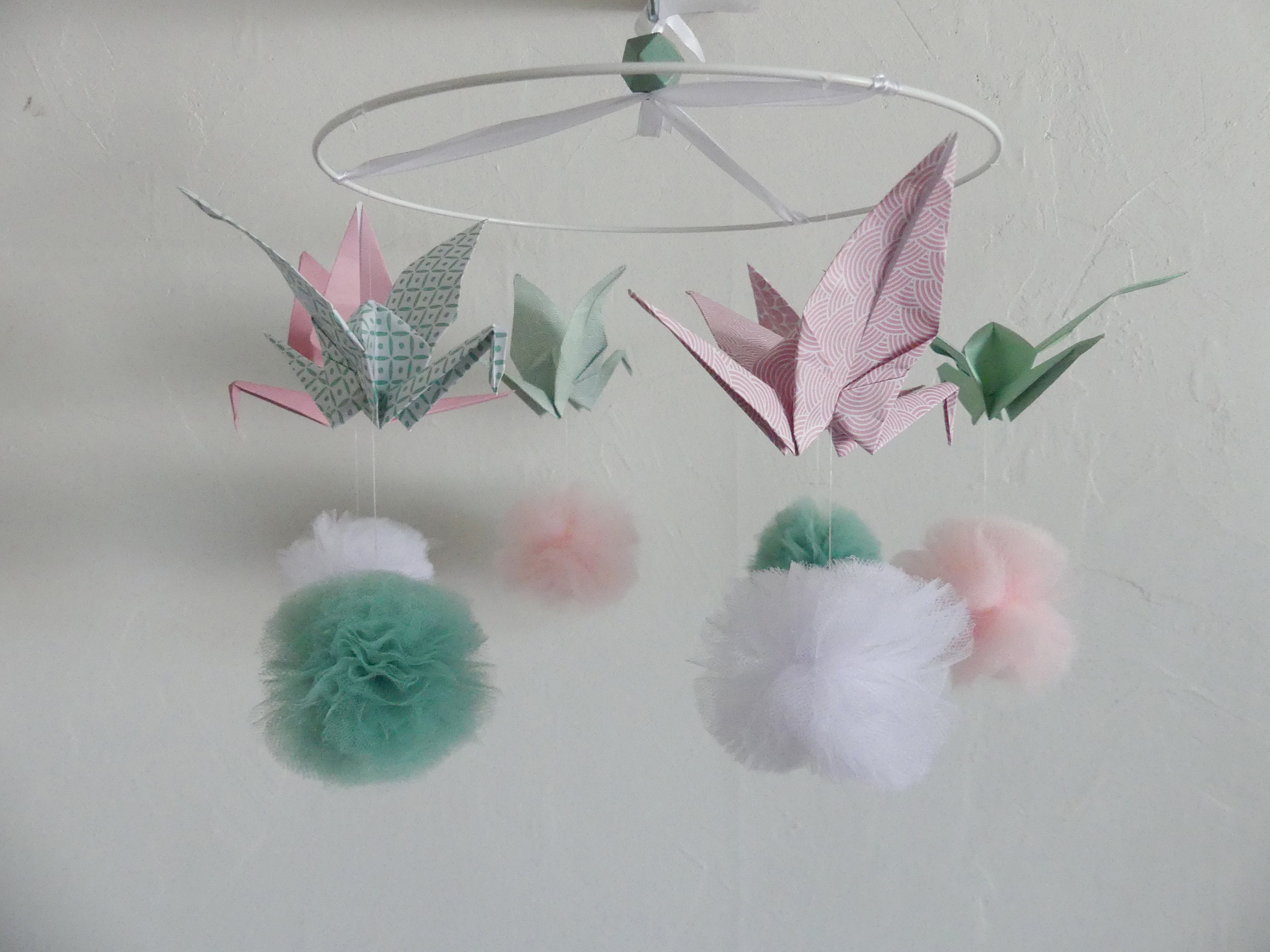 Mobile Origami Grues/Pompons