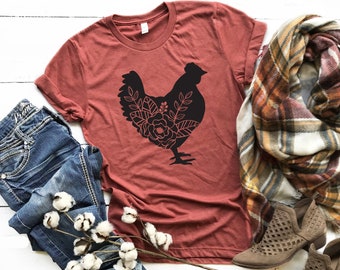 Chicken Silhouette with Flowers  | Mom Tee | Farm Tee | Handlettered Design | Farming Shirt | Farmhouse style | Floral | Farm Life | Chicks