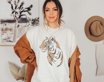 Tiger Tee | Retro Boho Tshirt | Modern Abstract Shirt | Minimalist Tshirt  | Women&#39;s Tees | Boho Tiger Tee | Safari Animal Shirt