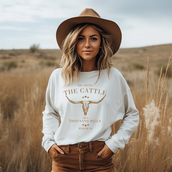 He Owns The Cattle Crew Neck Sweatshirt | Western Sweatshirt | Gift for Her | Gift under 30 | Crewneck | Rodeo Pullover | Retro Shirt