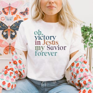 Oh Victory in Jesus Christian T-Shirt: Inspirational Hymn Graphic Tee White