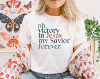 Oh Victory in Jesus Christian T-Shirt: Inspirational Hymn Graphic Tee