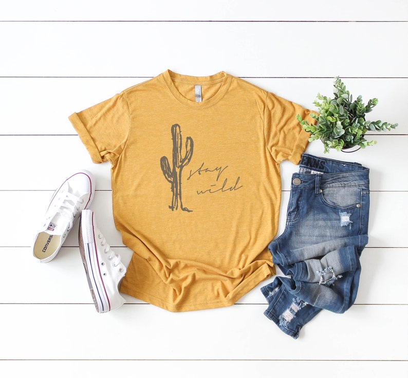 Stay Wild Cactus Mom Tee Western Tee Boho Style Wild | Etsy