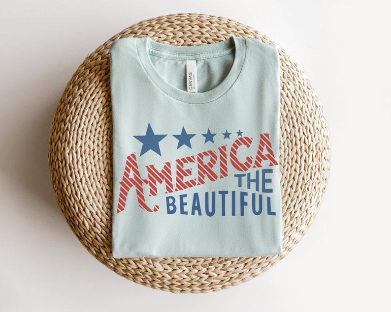 America The Beautiful Flag Tee Patriotic T Shirt 4th of July Tee Women's Tee USA Freedom America Stars and Stripes image 4