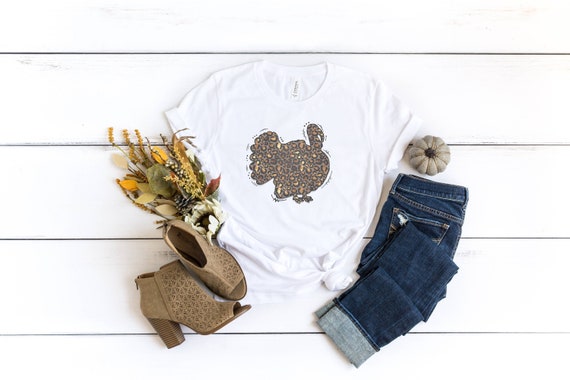 Leopard Print Turkey Tee: Women's Thanksgiving Soft T-Shirt