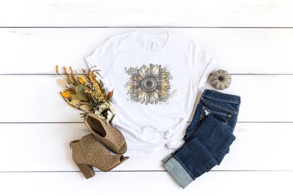 Plaid Sunflower Tee: Botanical Women's T-Shirt