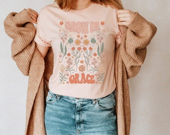 Grow In Grace Floral T-shirt: Christian Graphic Tee