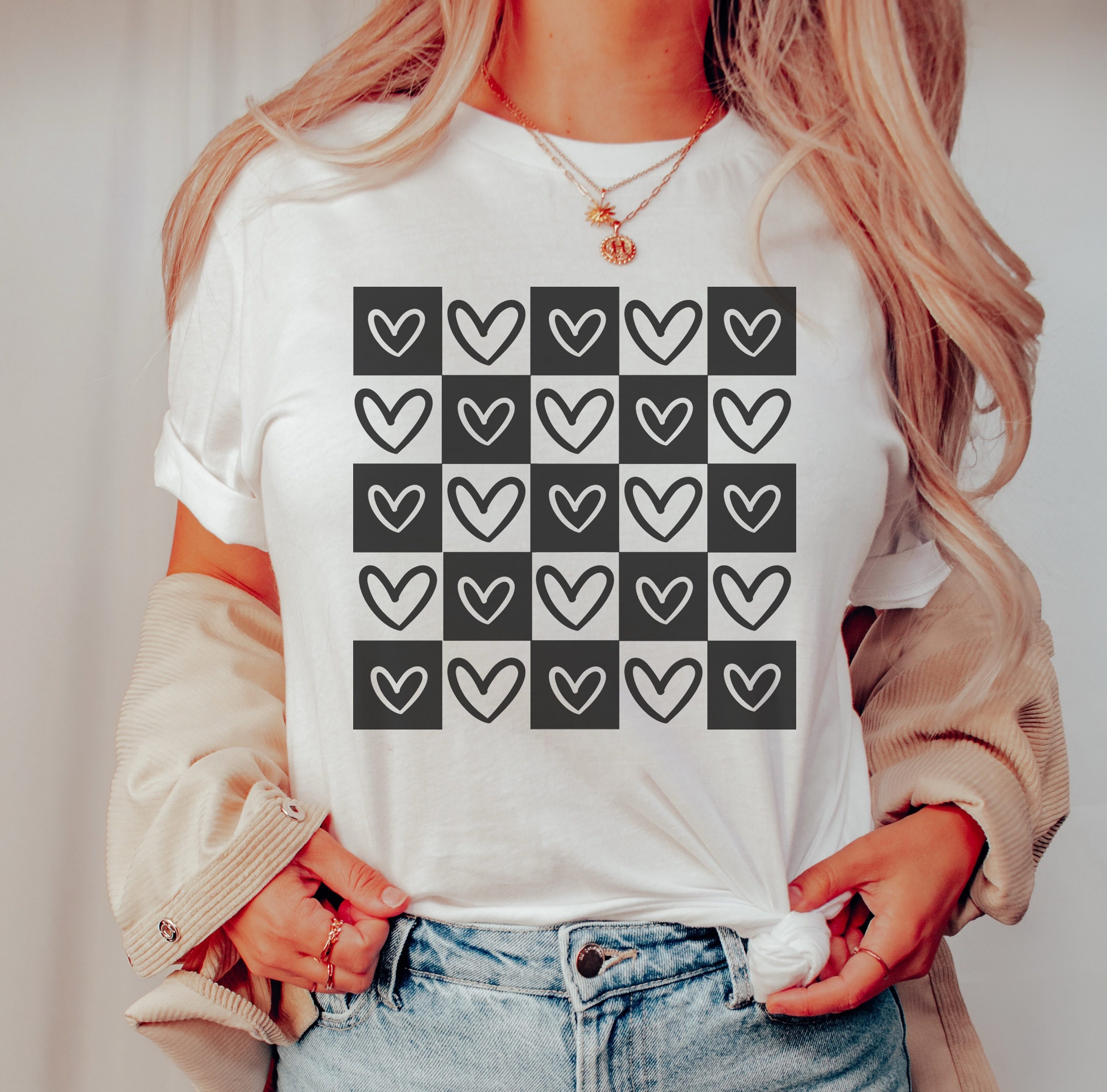 Hearts Checkerboard Tee | Short Sleeve Valentines Day Shirt