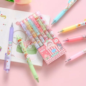 6 Cute cat strawberry chibi bunny 0.5mm premium black gel pen set stationary gift set school UK