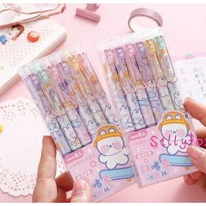 6 Cute Jelly Bunny rabbit 0.5mm premium black gel automatic pen set stationary gift set school UK