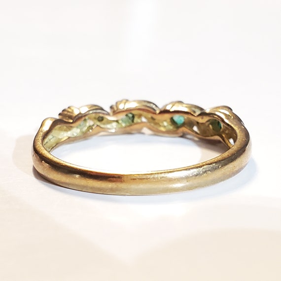 Antique Green Emerald Diamond & 9ct Gold Ring Siz… - image 3