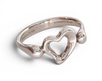 Vintage Tiffany & Co Elsa Peretti Design Open Heart Ring  in 925 Sterling Silver