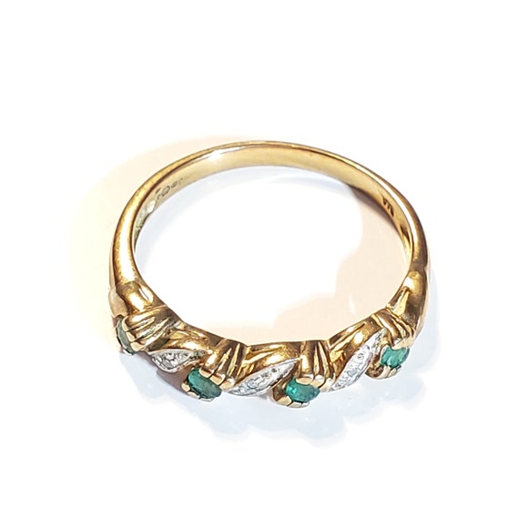 Antique Green Emerald Diamond & 9ct Gold Ring Siz… - image 7