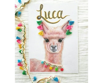 Personalised Llama Print, Custom Alpaca Print, Alpaca Llama Wall Art, Nursery Name Sign, Custom Name Print, Kids Wall Art, Neutral