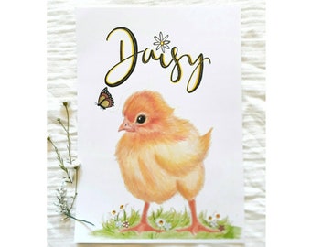 Custom Baby Chicken Art - Farm Animal Prints - Nursery Decor - Baby Chick Print-  Farmhouse Decor - Name Prints- Farm Nursery- personalised