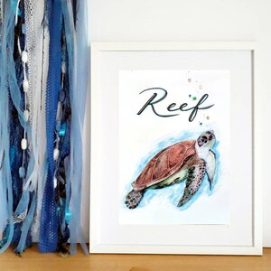 Impression personnalisée de tortue, impression de nom personnalisée, tortue personnalisée, art de pépinière, décor de chambre pour enfants, art animalier, signe animal, tortues, animaux marins image 5