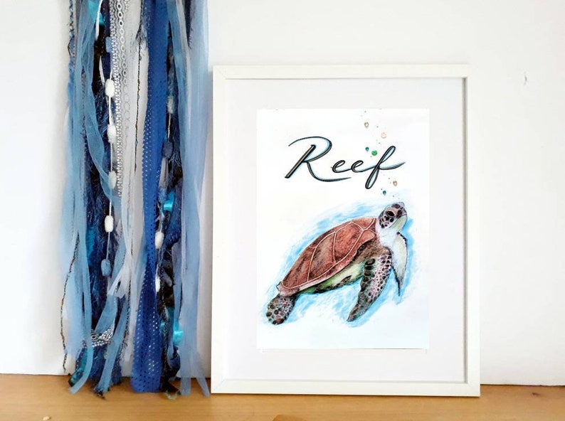 Personalised Turtle Print, Custom Name Print, Custom Turtle, Nursery Art, Kids Room Decor, Animal Art, Animal Sign, Turtles, Marine Animals zdjęcie 5