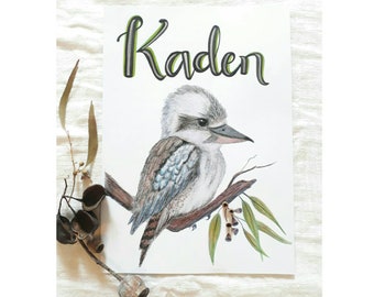 Custom Name Print Kookaburra, Personalised Kookaburra Print, Custom Kookaburra, Kookaburra Art, Bird Print, Kids Room Wall Art, Australiana