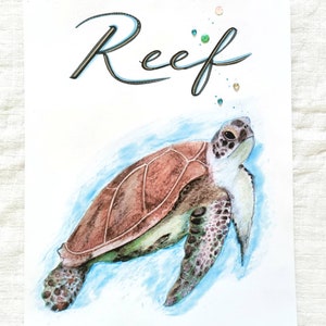 Impresión personalizada de tortugas, impresión de nombre personalizado, tortuga personalizada, arte infantil, decoración de la habitación para niños, arte animal, signo de animales, tortugas, animales marinos imagen 3