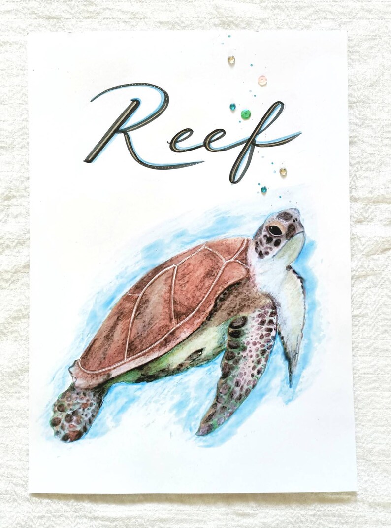 Personalised Turtle Print, Custom Name Print, Custom Turtle, Nursery Art, Kids Room Decor, Animal Art, Animal Sign, Turtles, Marine Animals zdjęcie 3