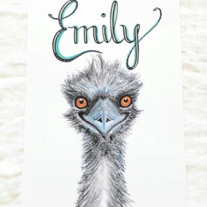 Custom Name Print Emu, Personalised Emu Print, Custom Emu Print, Kids Room Art, Kids Wall Art, Australiana image 3