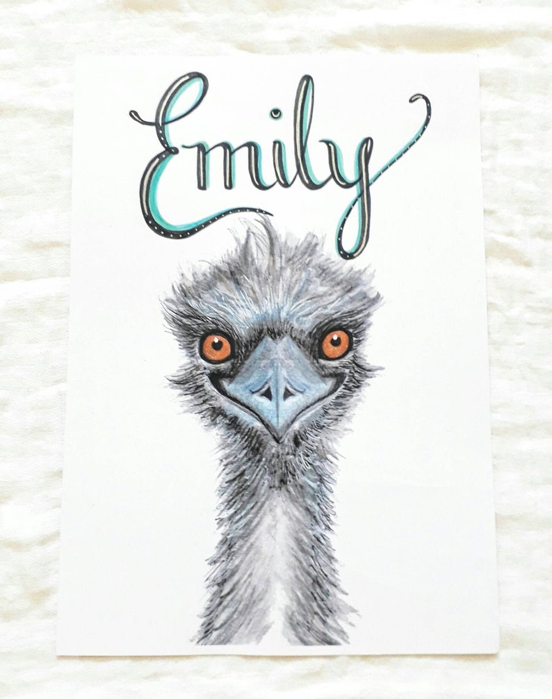 Custom Name Print Emu, Personalised Emu Print, Custom Emu Print, Kids Room Art, Kids Wall Art, Australiana Bild 3