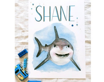 Shark Name Print | Shark Nursery Theme | Ocean Animal Nursery | Under The Sea| Great White Shark