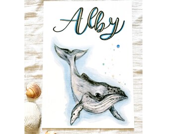 Humpback Whale Print | Whale Name Print | Under The Sea Kids Room Print |Whale Nursery Decor| Nautical Nursery