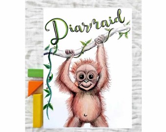 Custom Orangutan Print, Baby Orangutan Print , Orangutan Nursery Print, Baby Boy Nursery Decor, Baby Boy Name Print, A4 Orangutan Print