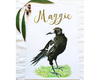 Custom  Magpie Print, Personalised Magpie Print, Magpie Art Print, Personalised Name Print, Magpie Decor, Custom Name Print