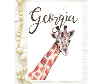Custom Giraffe Print, Personalised Giraffe, Safari Animals, Safari Nursery, Giraffe Nursery, Giraffe Wall Art, Gender Neutral Nursery