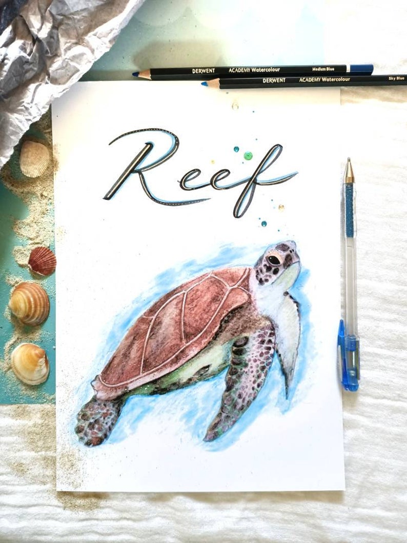 Personalised Turtle Print, Custom Name Print, Custom Turtle, Nursery Art, Kids Room Decor, Animal Art, Animal Sign, Turtles, Marine Animals zdjęcie 7